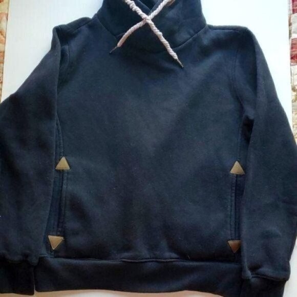 Lee Han Ton Sz. M Black Pullover Kangaroo Pockets Cinched Neck Sweatshirt - Picture 1 of 10